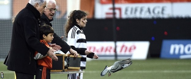 Doves are released before Lorient v PSG to honour victims of the Paris terrorist attacks