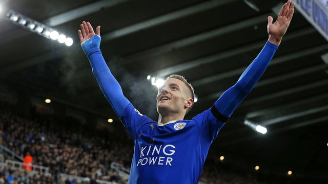 Jamie Vardy nets Leicester's first goal to equal record