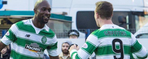 Celtic's Carlton Cole and Leigh Griffiths celebrate against Stranraer