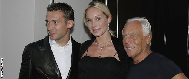 Andriy Shevchenko, Kristen Pasik and Giorgio Armani