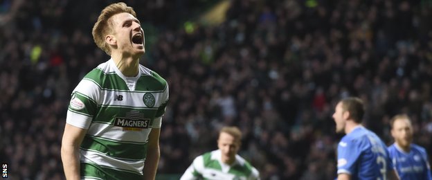 Stuart Armstrong celebrates after scoring for Celtic against St Johnstone