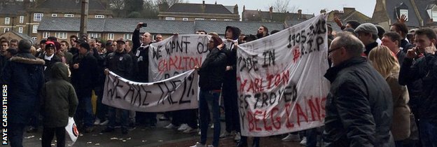 Charlton fans protesting at The Valley