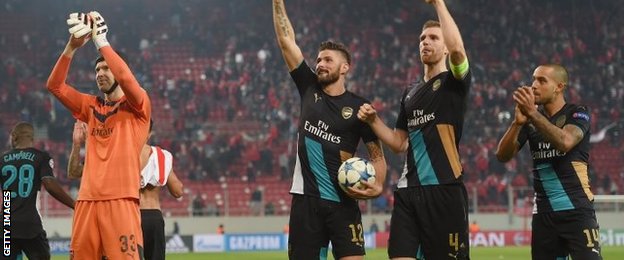 Theo Walcott, right, made his first start since October against Olympiakos