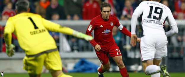 Philipp Lahm scores for Bayern Munich against Ingolstadt