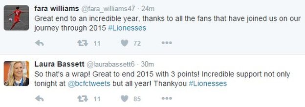 Fara Williams and Laura Bassett tweets