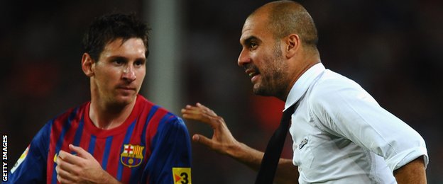 Lionel Messi and Pep Guardiola